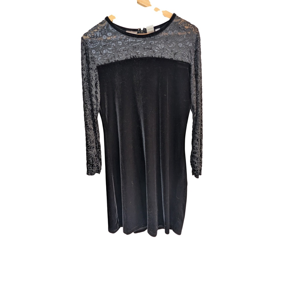 Jacqueline Ferrar Black Velvet Lace Long Sleeve Mini Dress Size‎ 8 Vintage Style